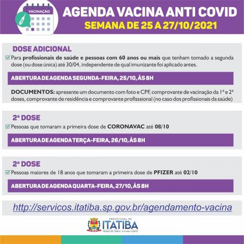 Agenda de vacinação anti Covid-19 - 21 de outubro de 2021
