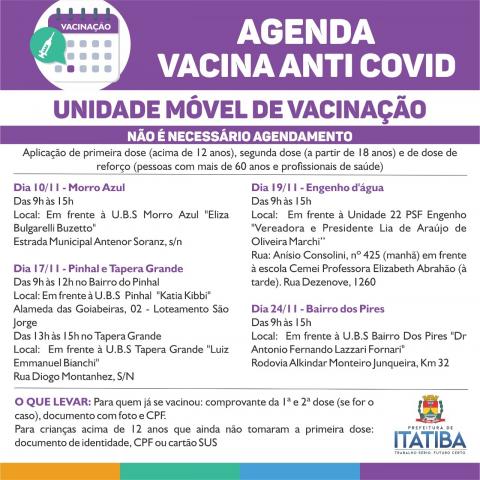 Agenda de vacinação anti Covid-19 - 08 de novembro de 2021